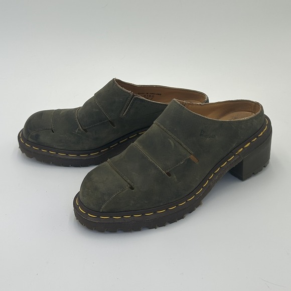 Dr. Martens Shoes - Dr Martens VTG 8180 Made In England Olive Green Mules Clogs Shoes Size UK 7 US 9
